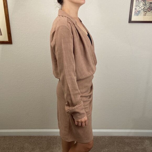 L'AGENCE Linen Blend V-Neck Lightweight Long Sleeve Mini Dress size 6 - Picture 4 of 16